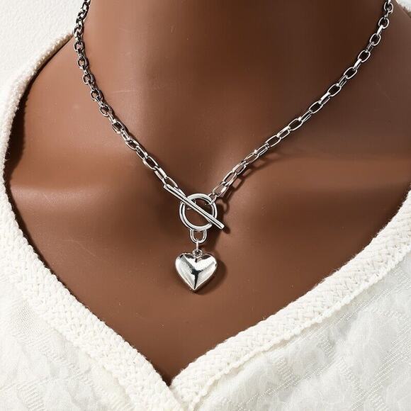 Gold Tone Heart Style Alloy Necklace Chain Fan Toggle Choker Chic Ellegant - Picture 5 of 7